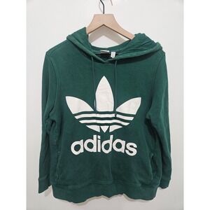 Adidas Originals Womens Trefoil Logo Hoodie Forest Green Pullover Sweatshirt L